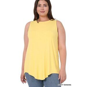 Zenana Plus Size Luxe Rayon Sleeveless Hi-Low Hem‎ Tank Top Dusty Banana Size 1X